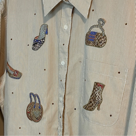 Mili Tops - Women's Button Down Shirt with Embroidered Accessories